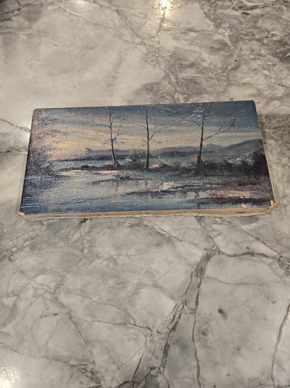 Vintage Mid Century Art Print on Canvas 12" x 6" Landscape Painting Wall Hanging